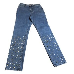 Massey's Women's Jeans 6 Blue Denim Pearl Embellished Beaded Fashion Pants